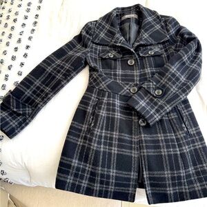 Kenneth Cole wool women’s pea coat in plaid.